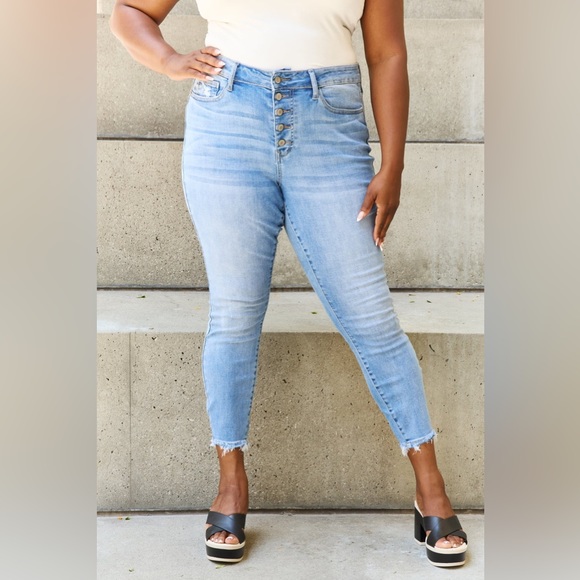 Full Size Button Fly Raw Hem Jeans - Picture 6 of 9